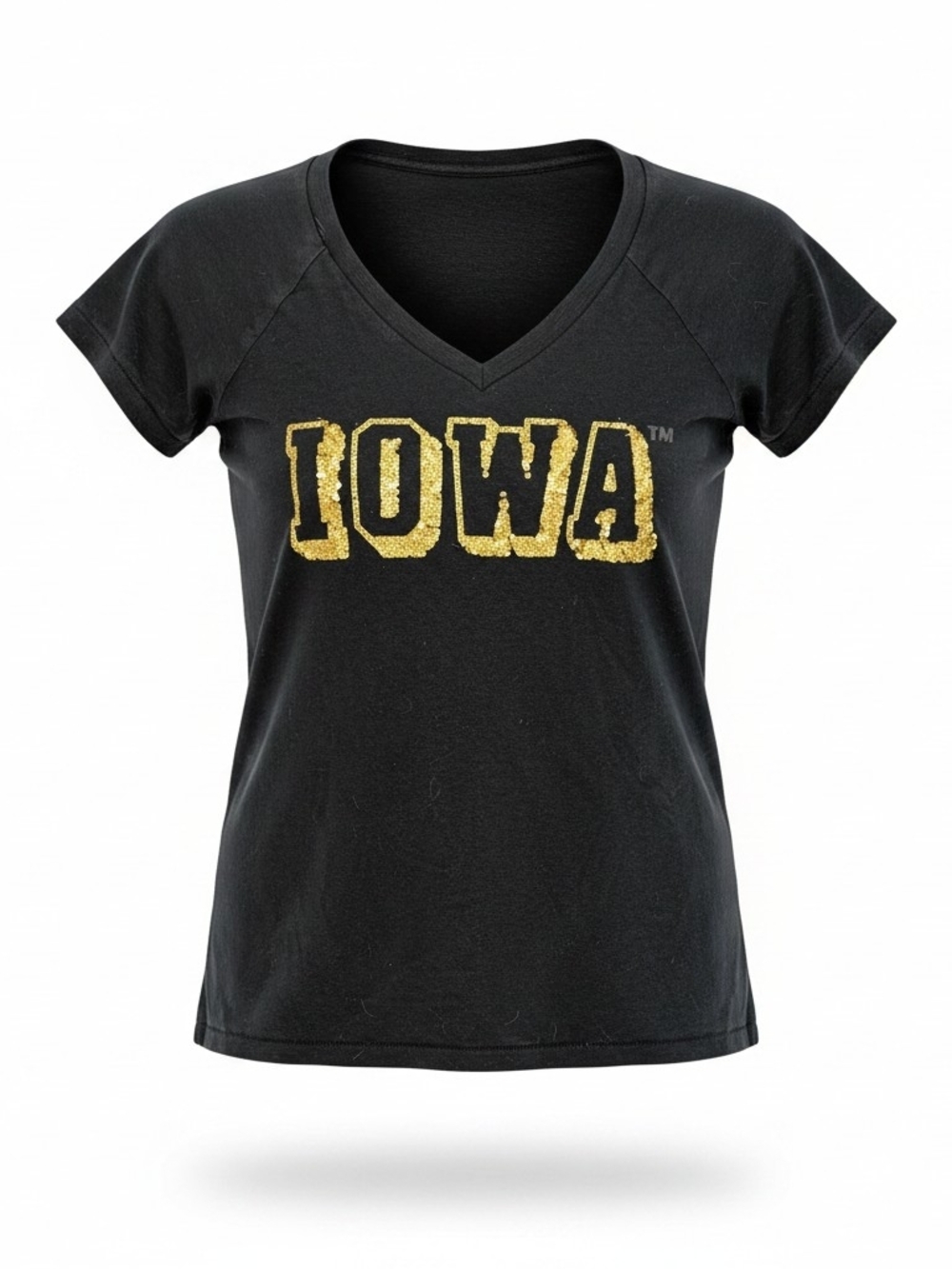 PINK Victoria's Secret Black V-Neck Tee with Gold 'IOWA' Logo